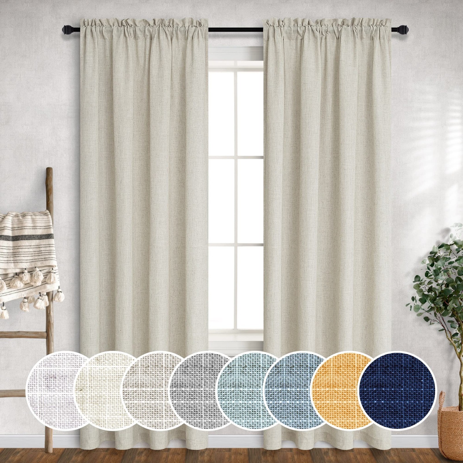 Mrs.Naturall Flax Linen Curtains 5 Ft Width By 84 Inches Long For Bedroom Light