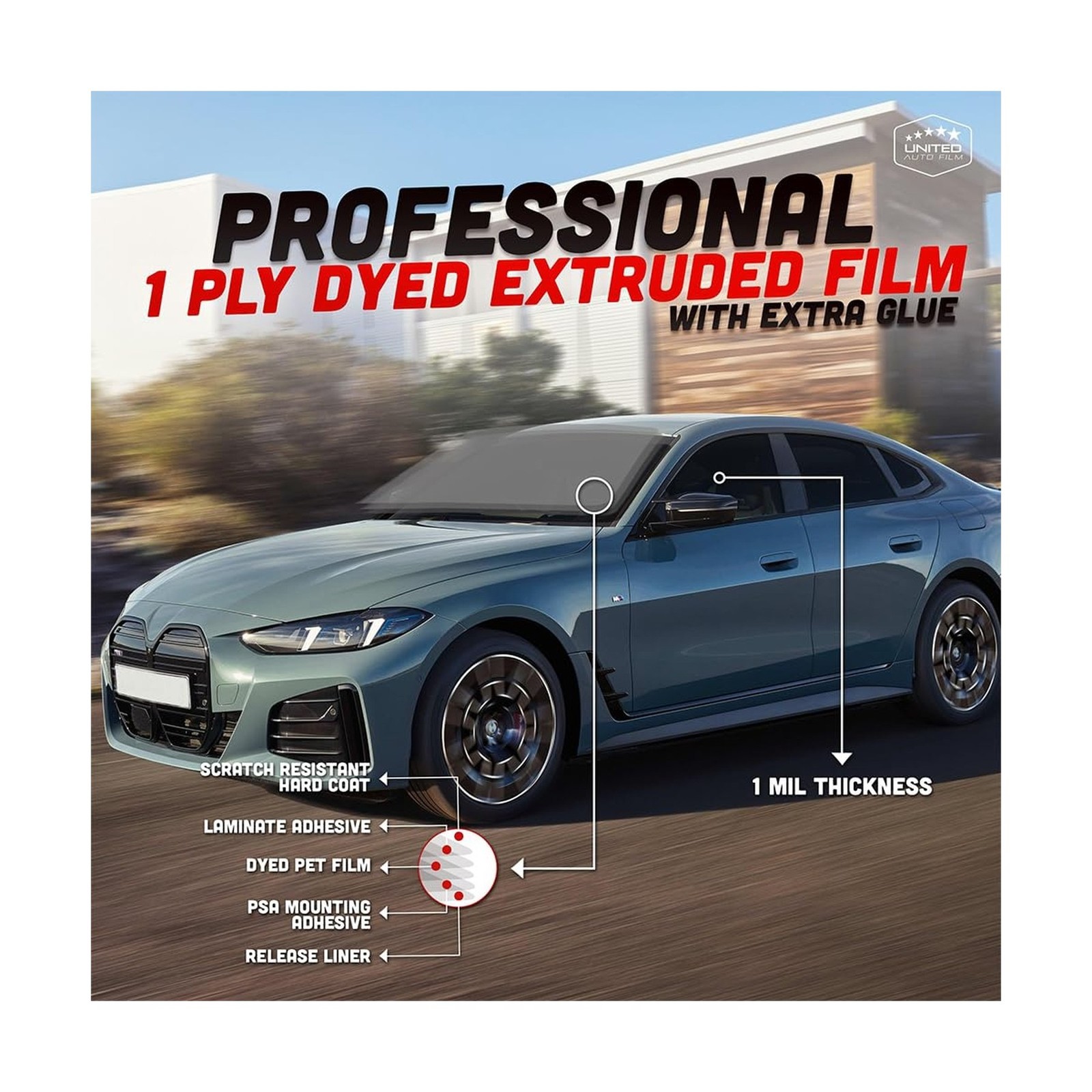 United 42% VLT Professional Window Tint Film – 40″ x100′ Upgraded 1 Mil Dyed …