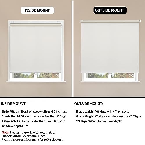 Blackout Roller Shades Blinds Cordless for Windows Pull Down 34″W x 72″H Beige