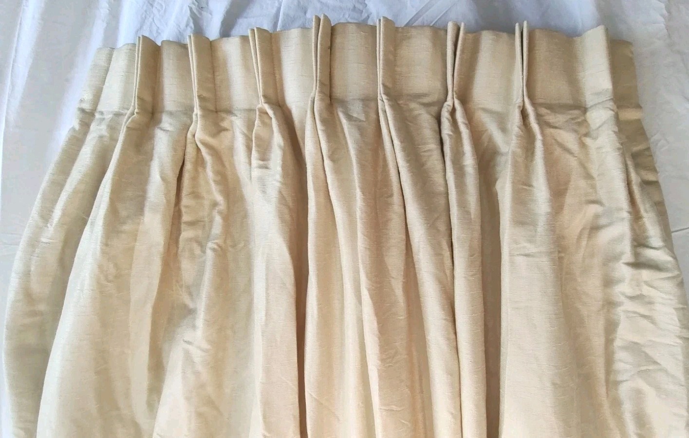 Custom Pleated Drapery Panel Textured Pearl Cream 36×90″ Lined Heavyweight
