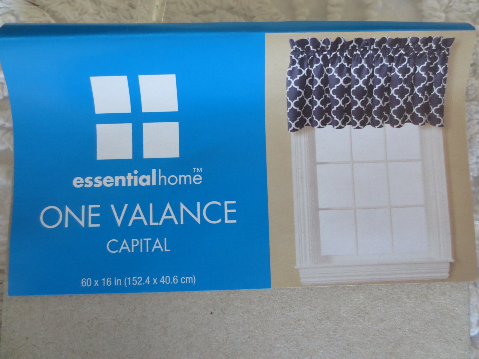2 NIP Essential Home CAPITAL INDIGO 100% Polyester VALANCES – 60″ W x 16″ L