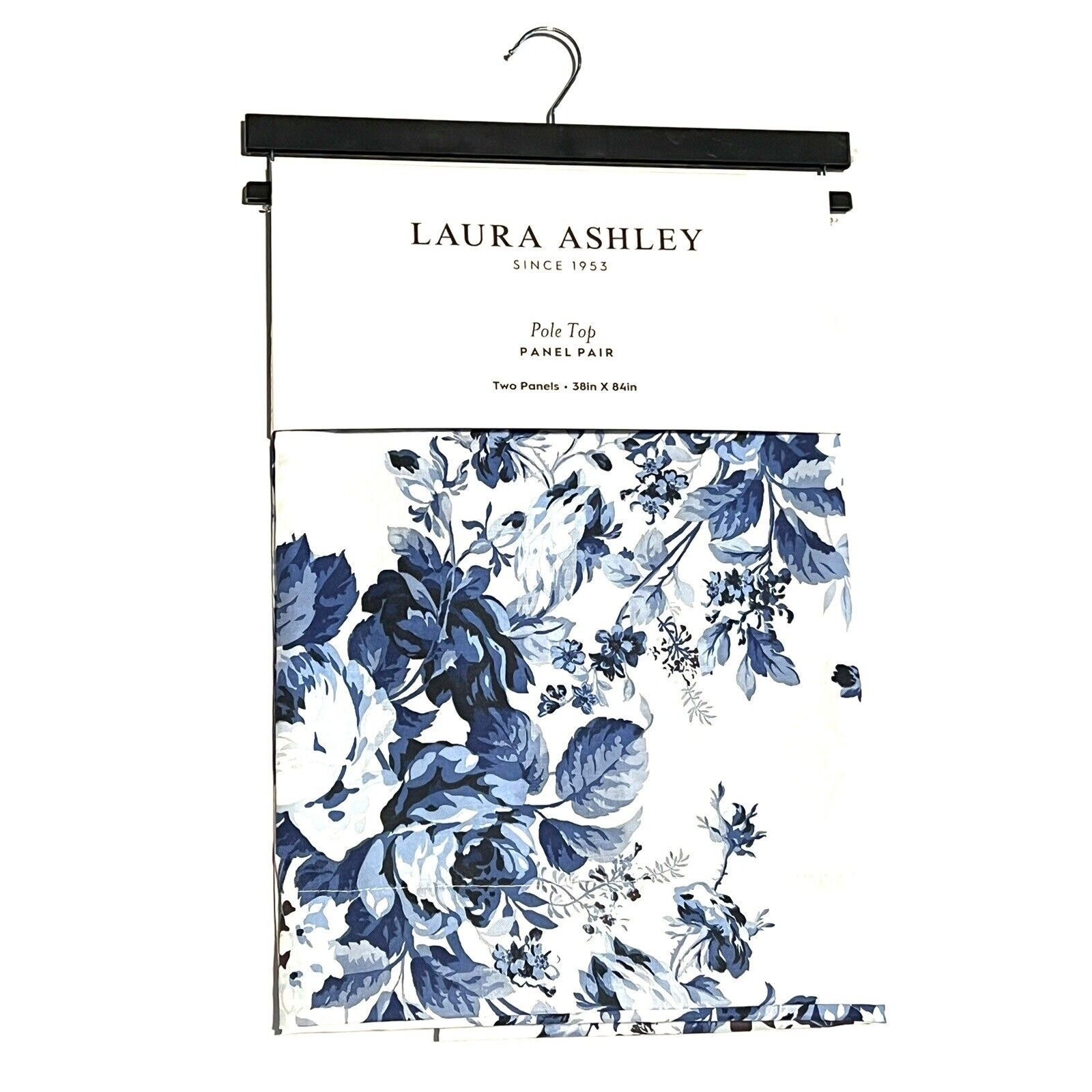 Laura Ashley Floral Blue White Roses Window Curtains 2 Panels 38×84” Joyce
