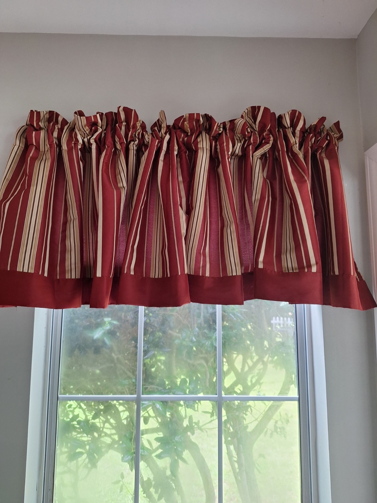 4 Red & Beige Striped Lined Rod Pocket Window Valance, 54 x 22 in