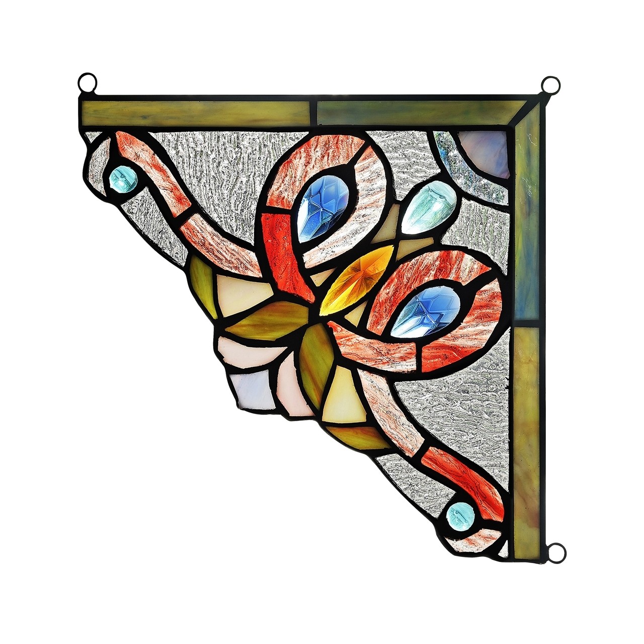 Stained Glass Corner Window Panel 8″ Victorian Handcrafted PAIR Art Glass