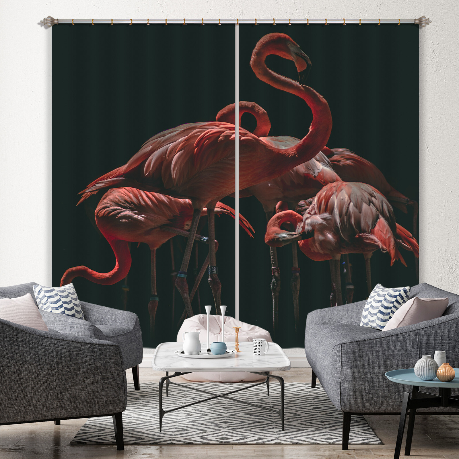 3D Red Flamingo ZHUA3562 Animal Photo Curtain Window Blockout Fabric Amy 2023