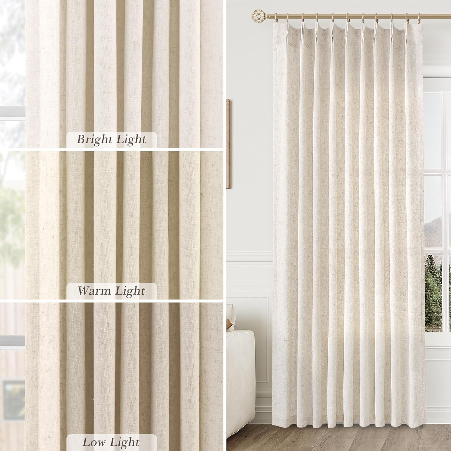 Natural Pinch Pleated Linen Curtains 84 Inch Length 2 Panels for Living Room …