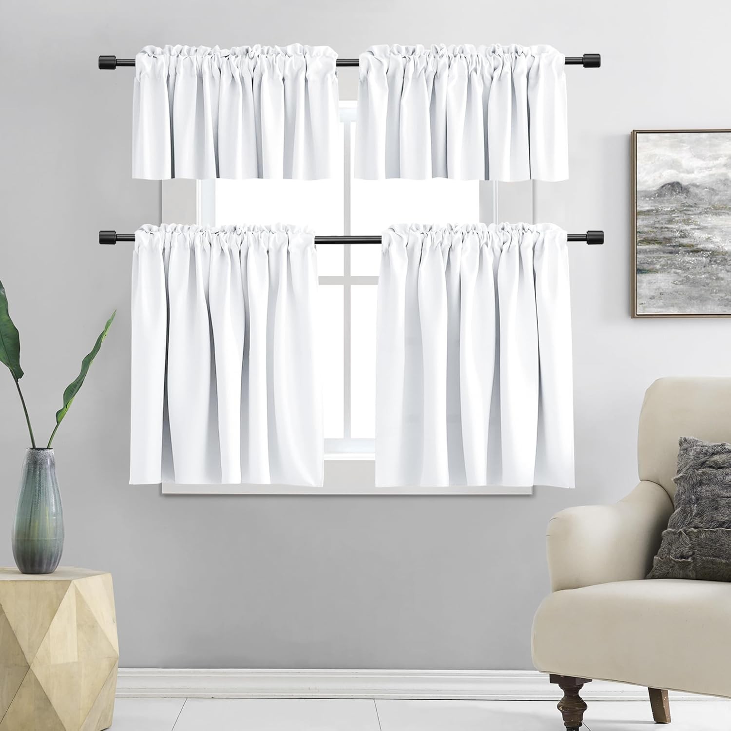 White Room-Darkening Valances (2-Pack) for a Modern Kitchen Look