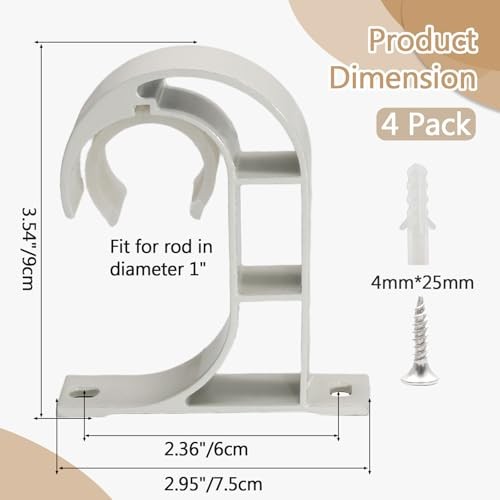 Pack Ceiling Curtain Rod Brackets, Aluminum Alloy Ceiling Mount Hooks 4 White