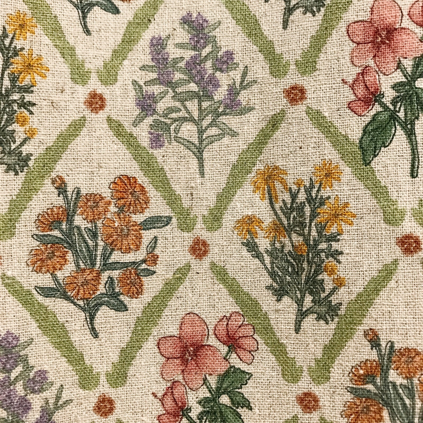 Modern Vintage Handmade Floral Rhombus Pattern Natural Beige Curtain Panels