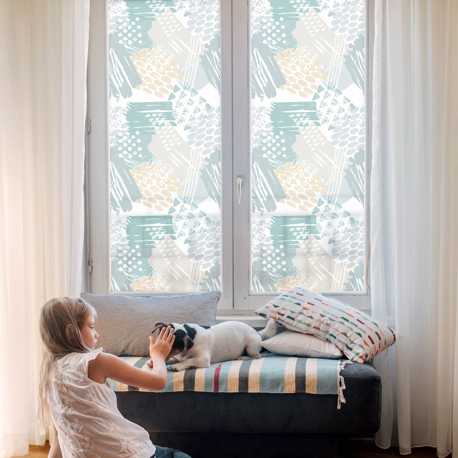 Frosted Glass Window Easy to Clean Surface Abstract Mosaic Art Beige
