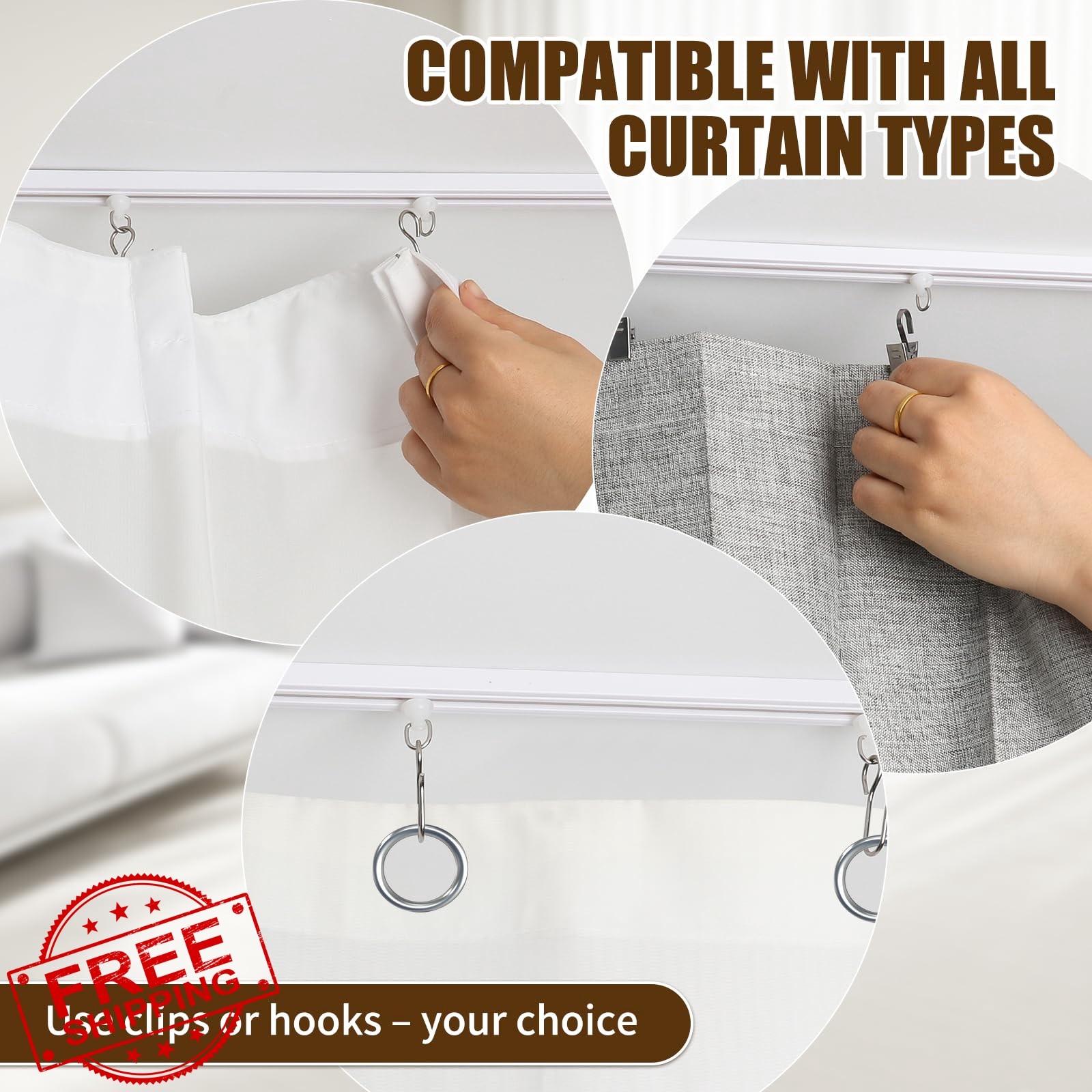 KOBRICH 3.3FT Flexible Ceiling Curtain Track Stick-On No Drill
