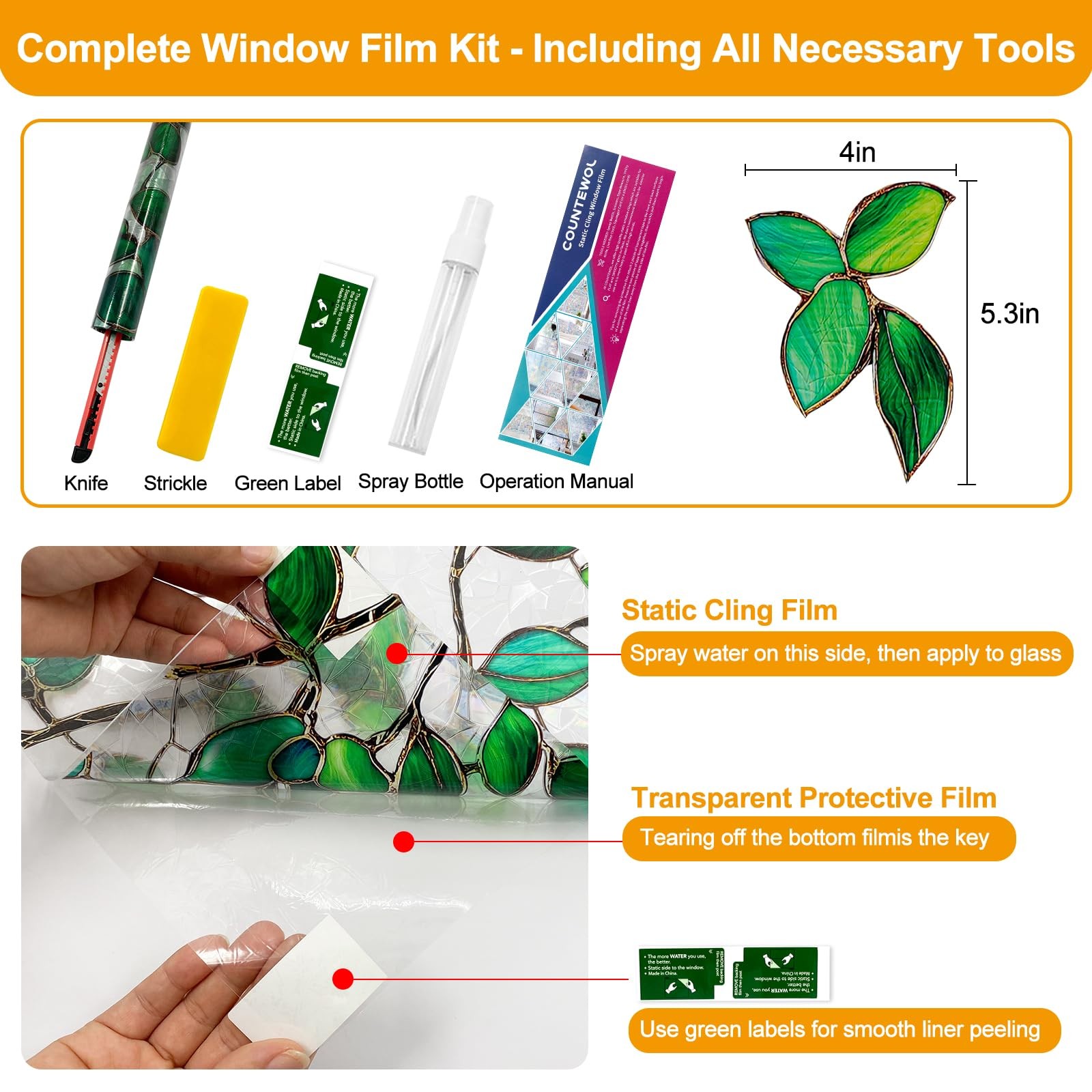 Window Privacy Film with Installation Tools Home Decorative Colored Glass Win…