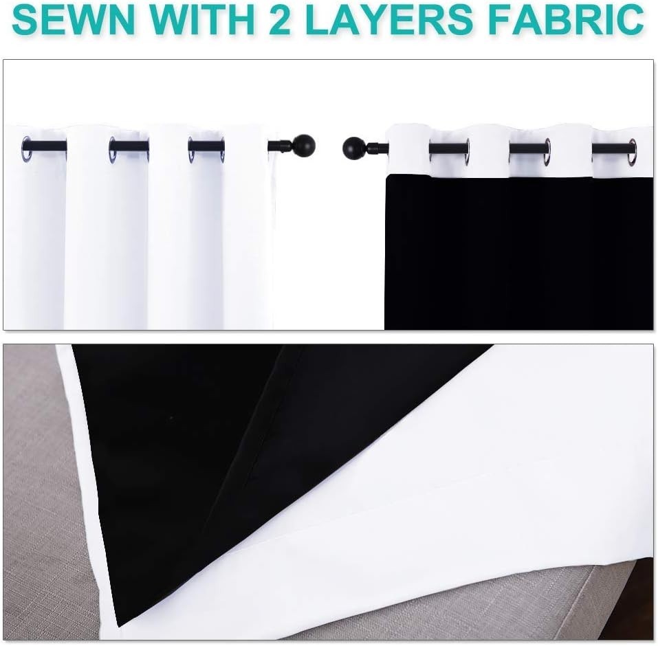 Pure White 100% Blackout Lined Curtains, 1 Pair, 37″ Width x 50″ Length Each …