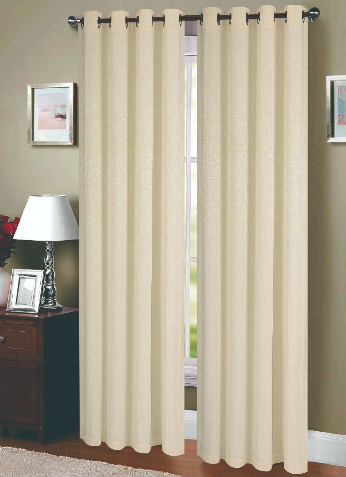 Two Panels Linen Lined and Interlined Grommet Top Window Curtains Drapes 81013-2
