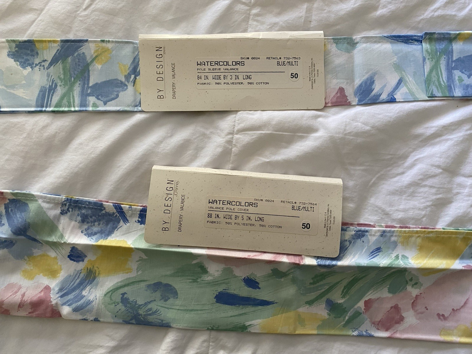 2 JC Penny Croscill Watercolor Curtain Rod Pole Covers 5×88 & 3×84