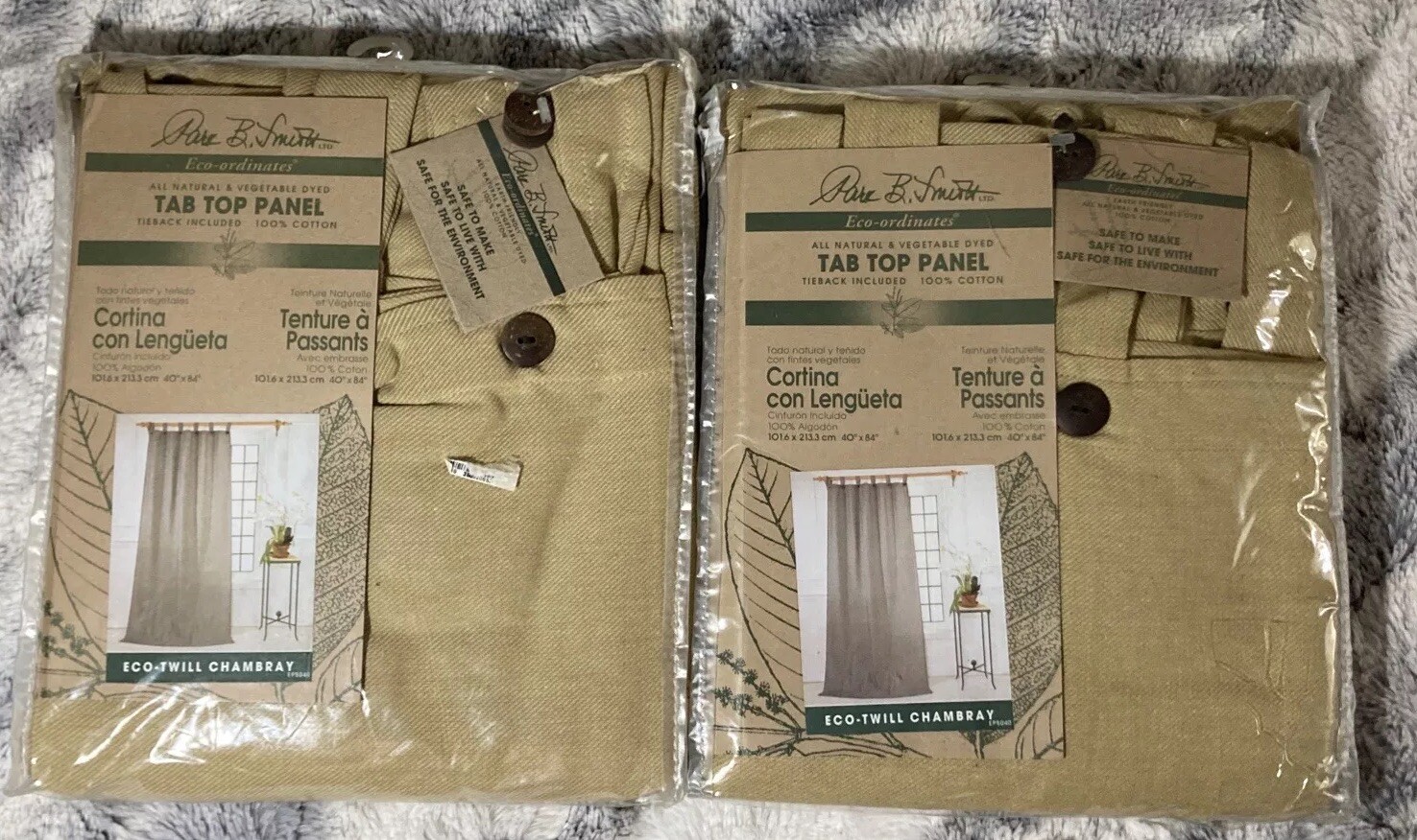 Cotton Tab Curtains Natural Dyed Camel Park B Smith 40 x 84in Eco-Twill Chambray