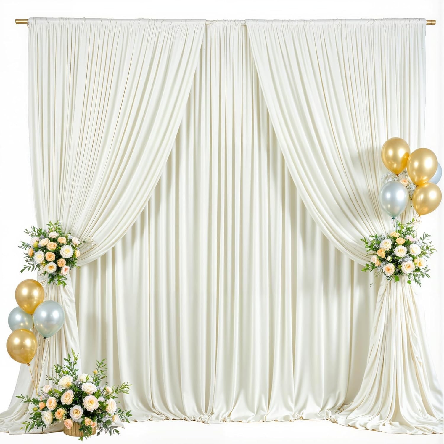 40x10ft Ivory Backdrop Curtains for Parties Wrinkle Fabric Backdrop Curtain