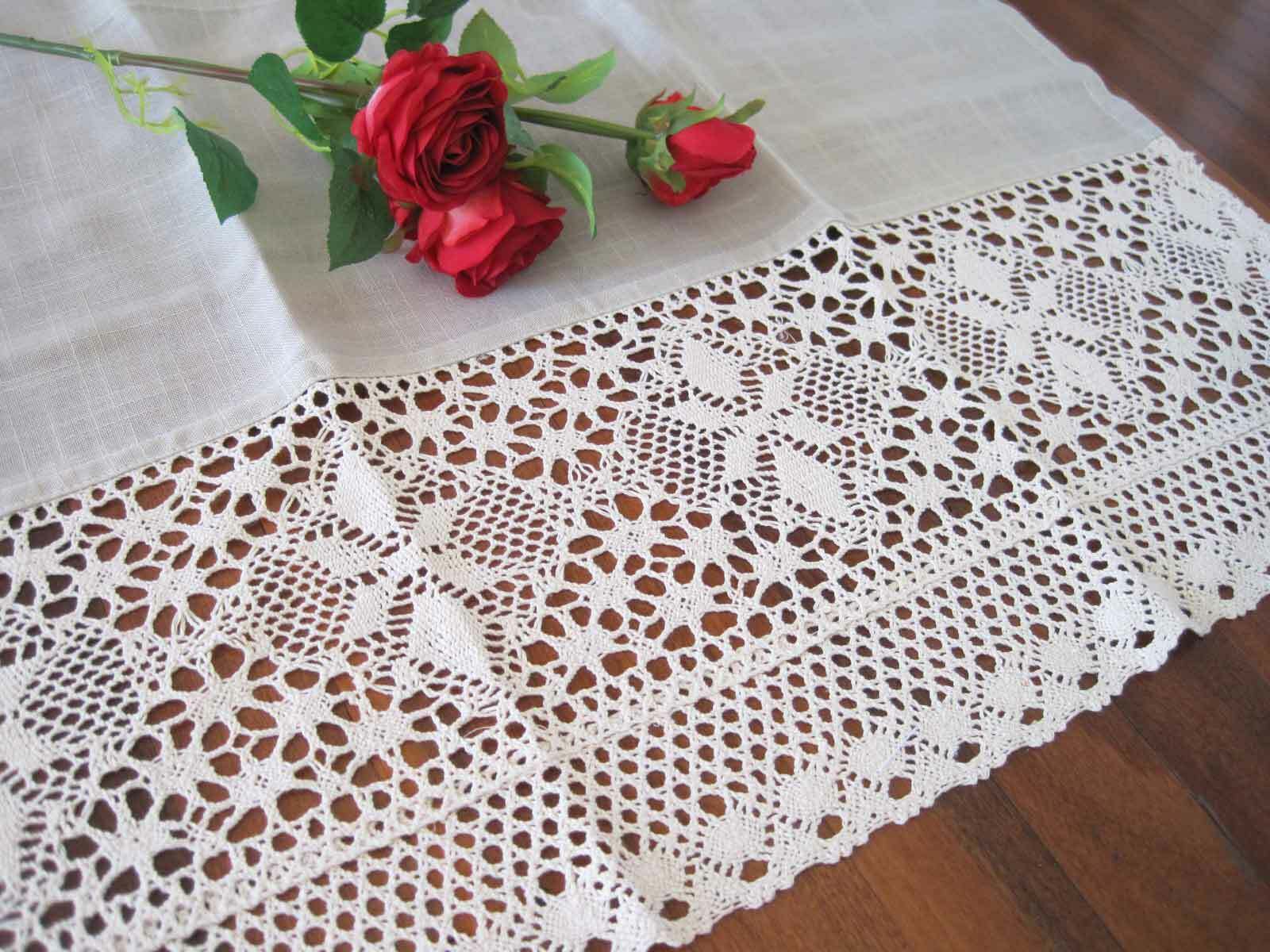 Clearance 55% OFF Elegant Extra Wide Crochet Lace Cotton Linen Grey Curtain