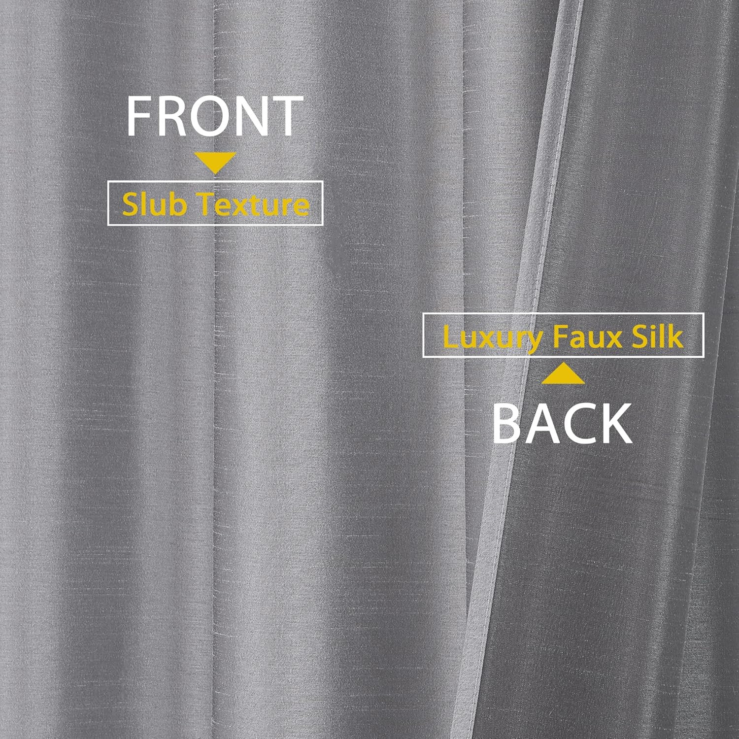 Uptown Silver Gray Kitchen Curtains 30 Inch Length, Room Darkening Faux Silk Slu