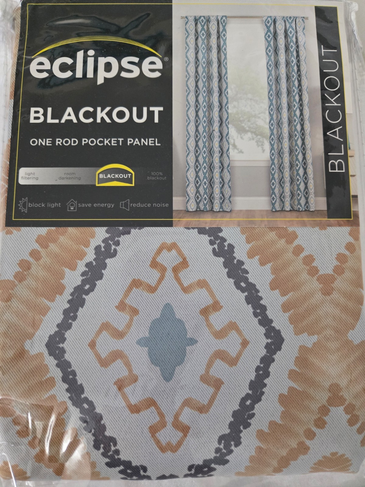 Eclipse Morrow Gold Ikat Pattern 37 in. W X 84 in. L Blackout Single Panel