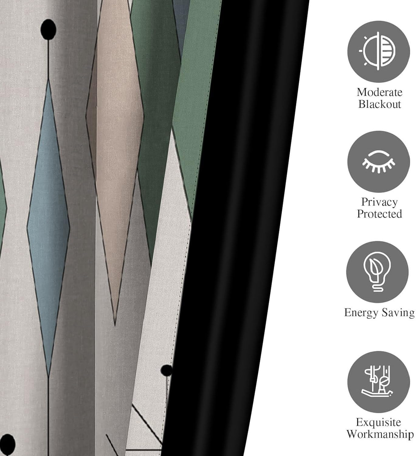 Retro Mid Century Modern Geometric Curtains 2 Panel Set 42×108 Inch