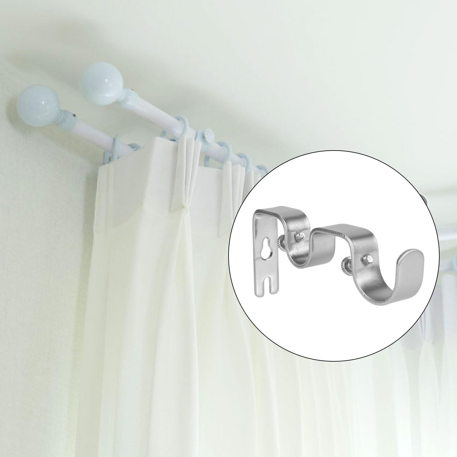2pcs Double Curtain Rod Bracket, Heavy Duty Curtain Pole Hooks for Wall Mount…