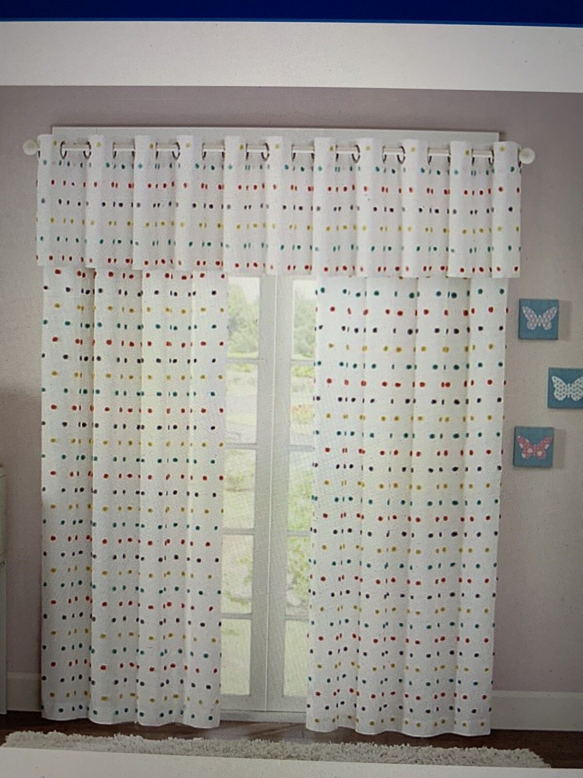 REGENCY HEIGHTS GROMMET WINDOW PANEL 63″ CHLOE POM POM, *NEW*
