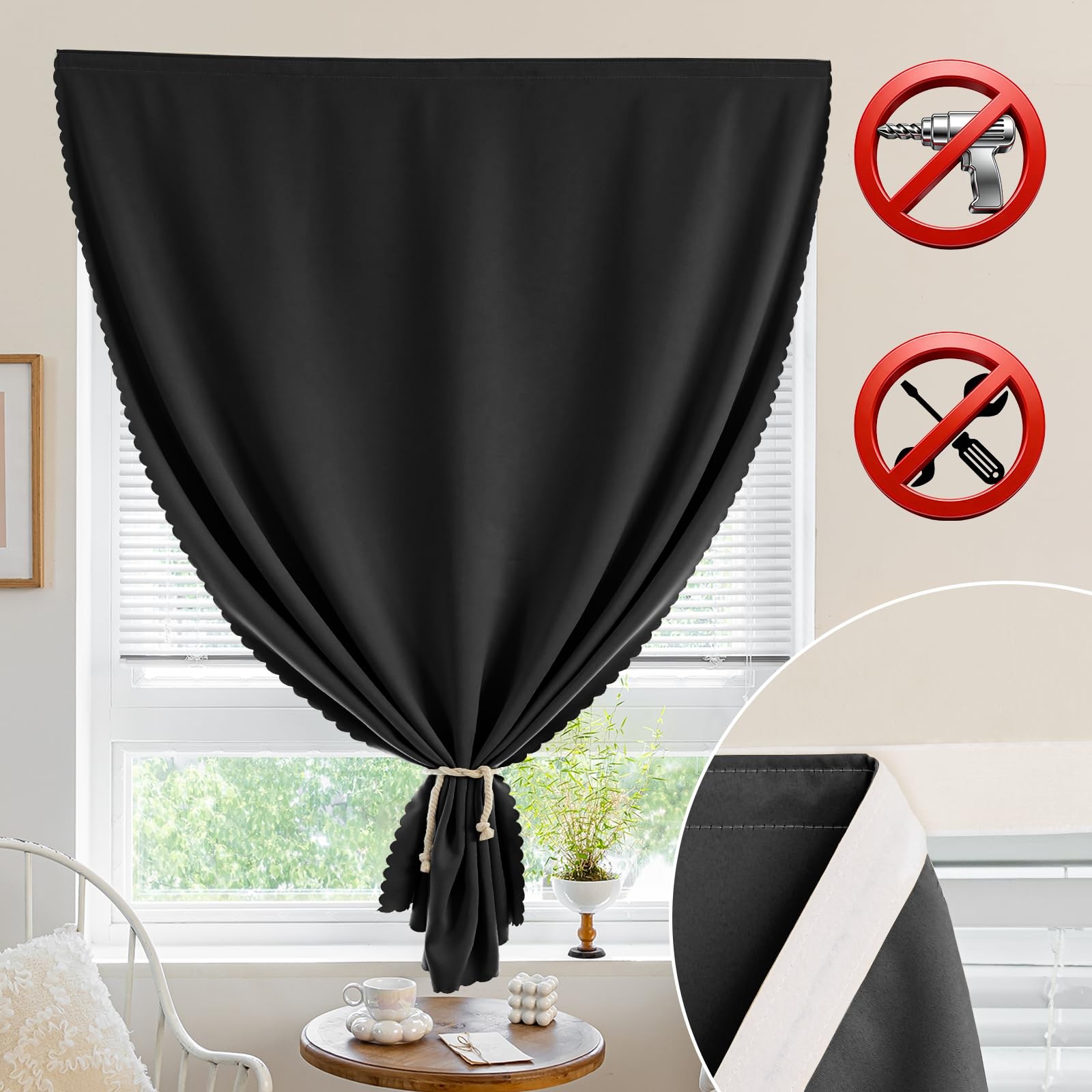 Self Adhesive Curtains for Windows, Blackout Curtains Portable & No-Hole, Tem…