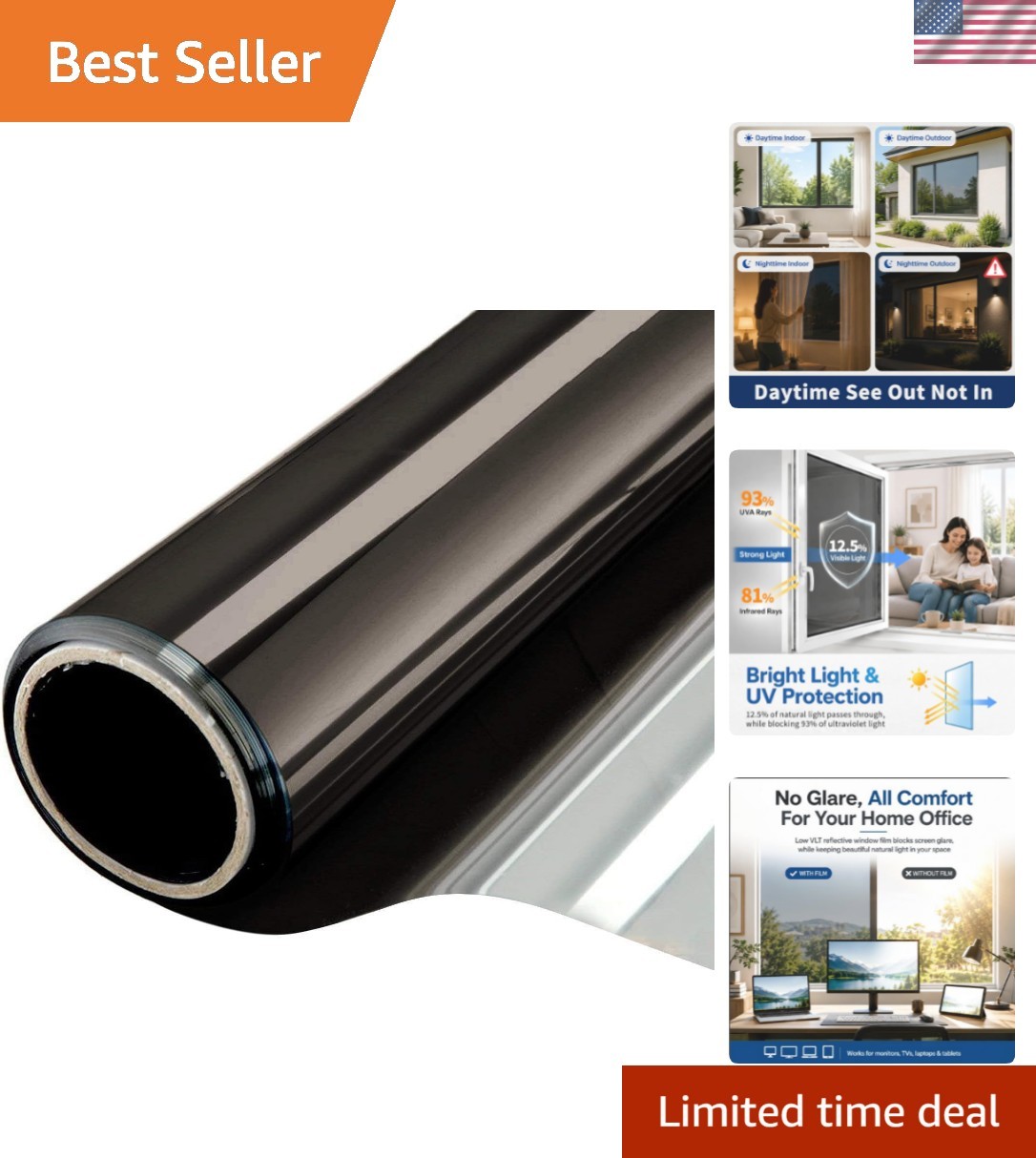Black Silver Heat Blocking Window Film – UV Protection & Daytime Mirror Tint