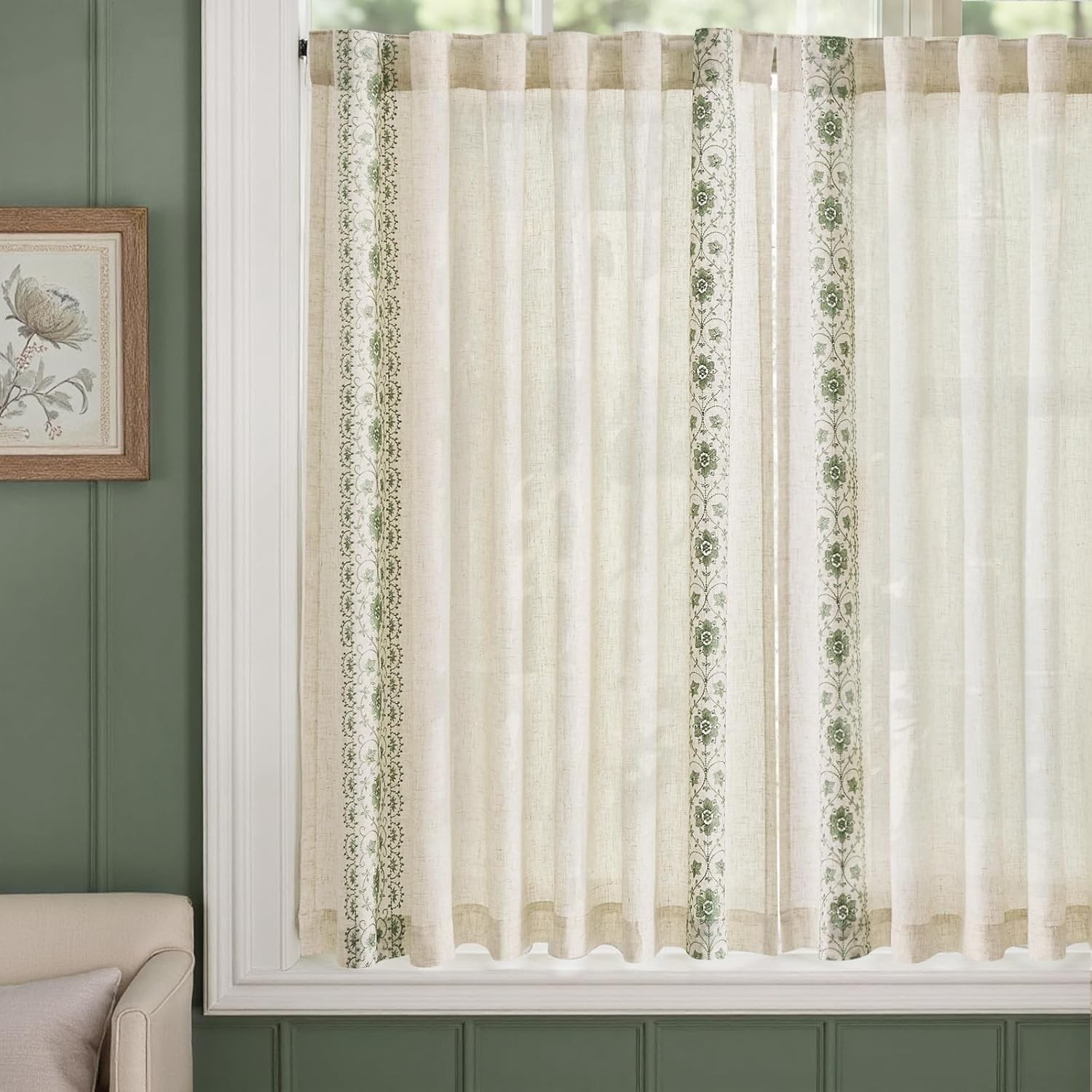 Small Window Curtains 45 Inch Length Linen Cafe Curtains for Kitchen Bathroom…