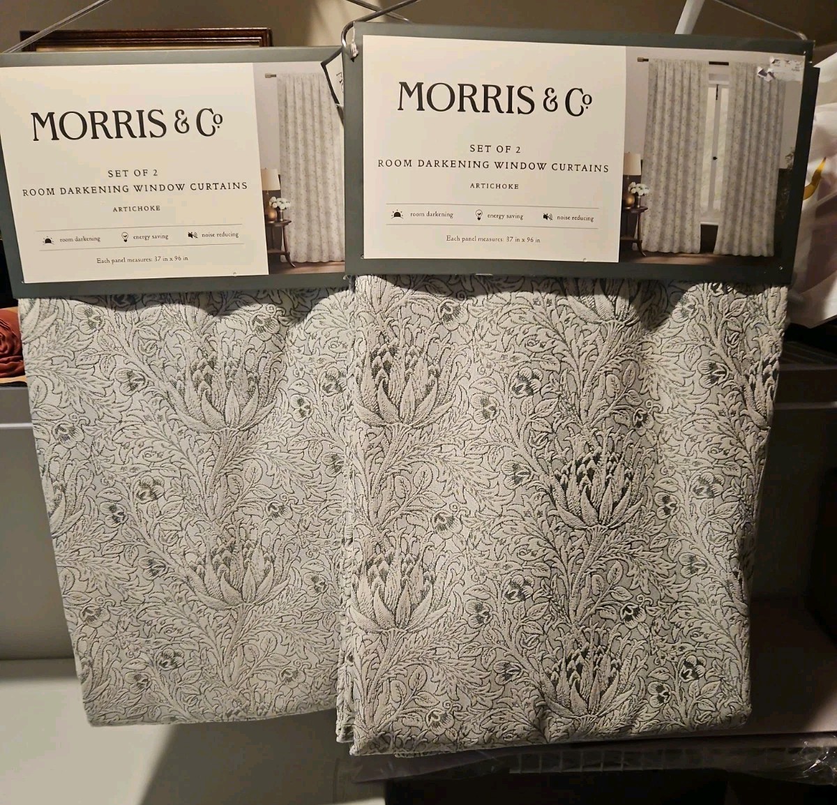 New Morris & Co Artichoke Green 2 x 37″ x 96″ Room Darkening Curtains (2 Avail)