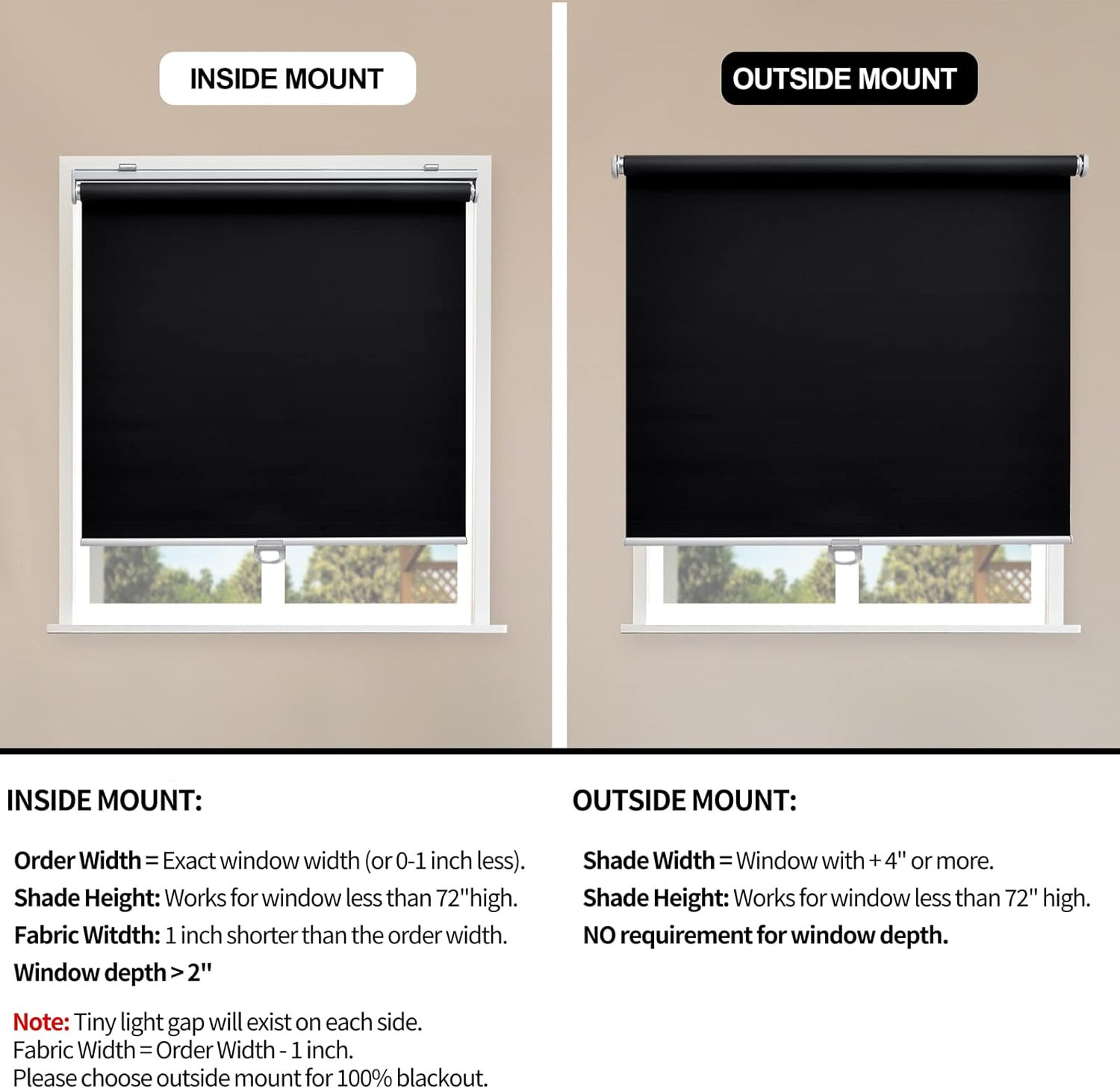 Cordless Blackout Roller Shades 71″W x 72″H – Easy Install Thermal Blinds