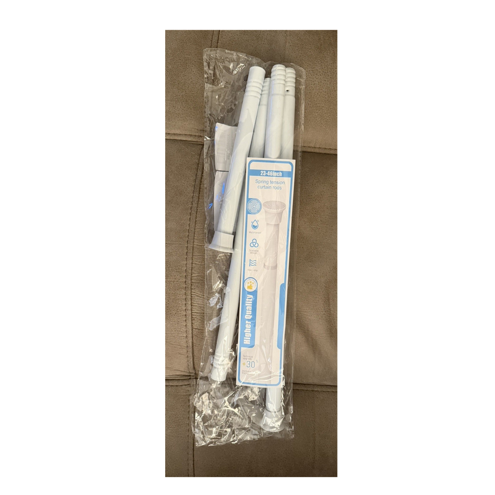 SISELBA Spring Tension Curtain Rod 23-46 in White Solid Plain