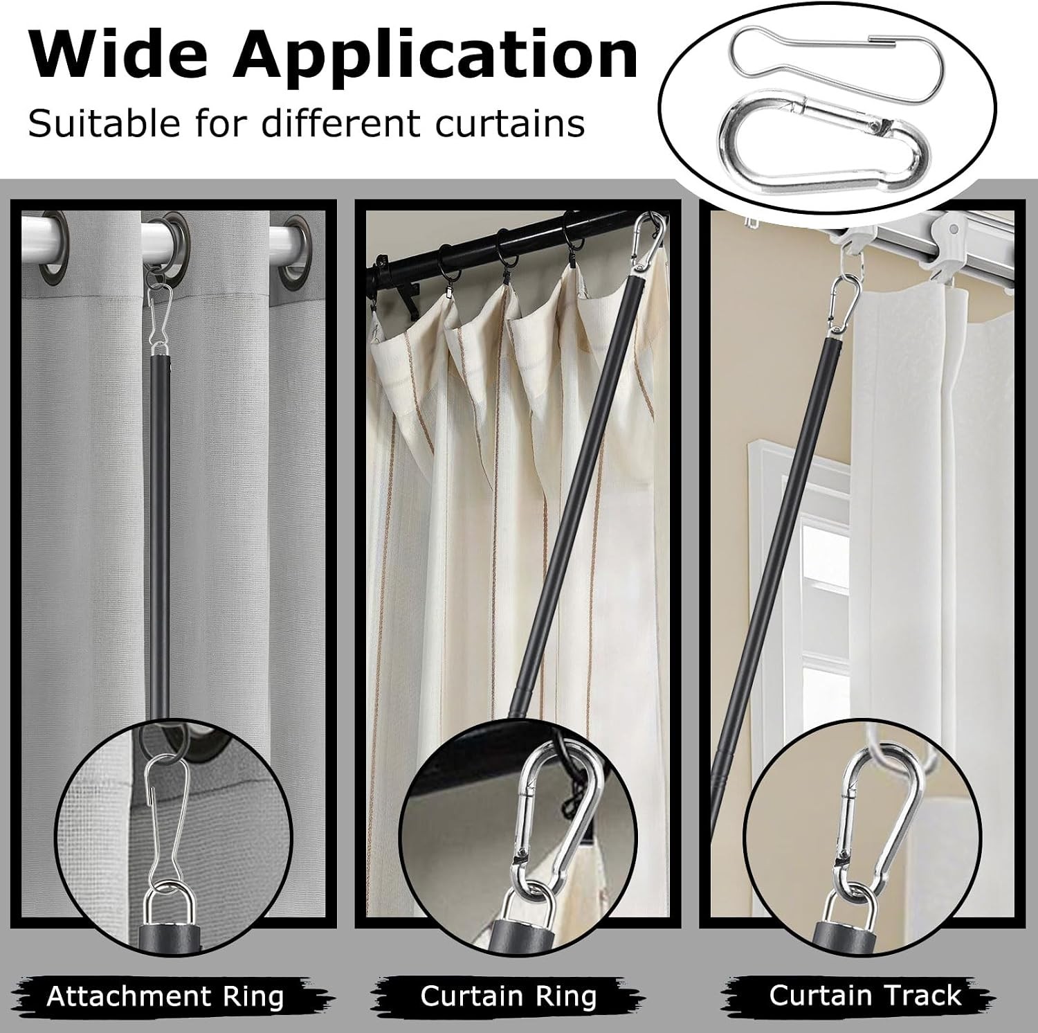 2 Pack Adjustable Curtain Pull Wands 31-46 in Steel Drapery Rods Black