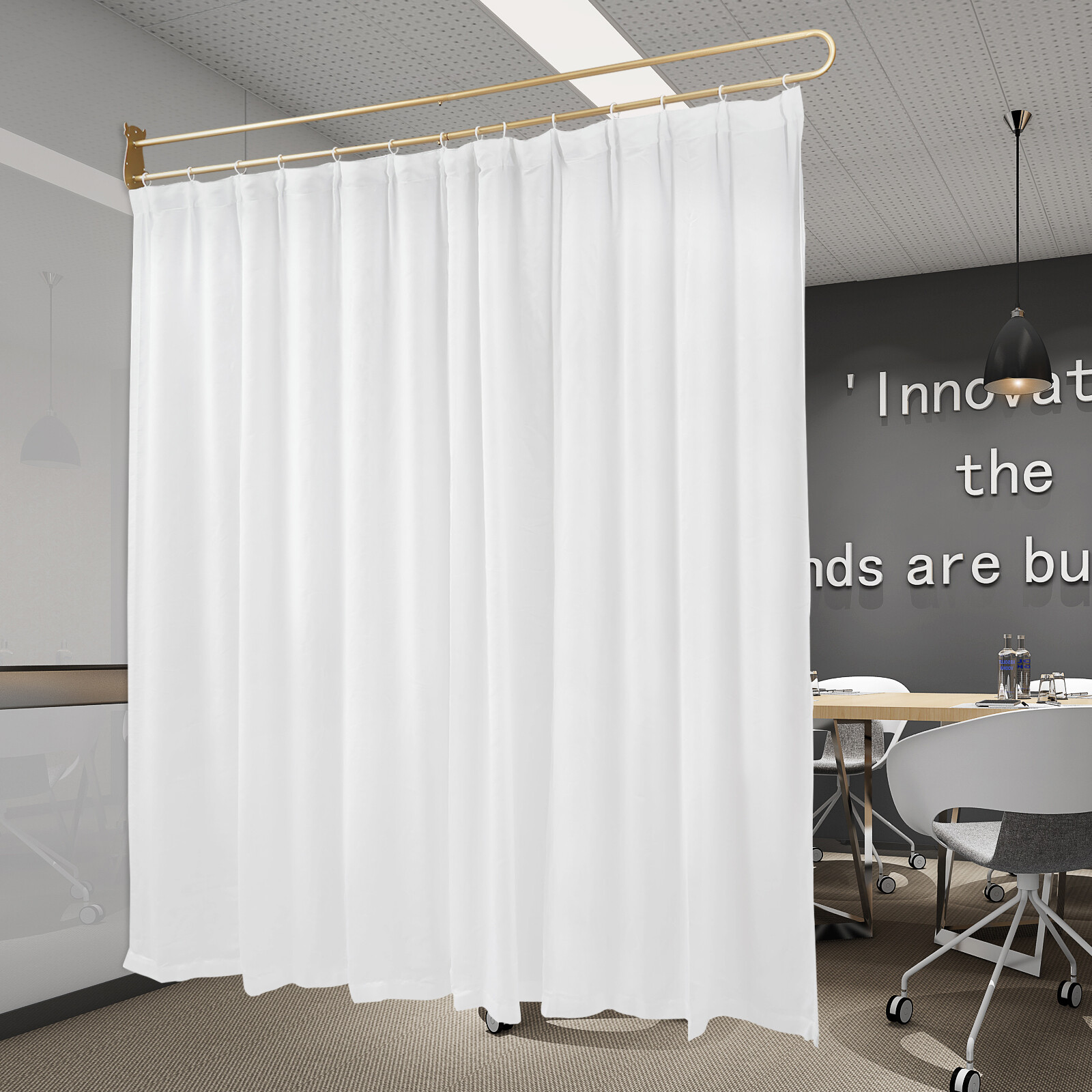 200CM U-Shaped Long Rod Curtain Rod w/Gauze Curtain Privacy Protection Partition