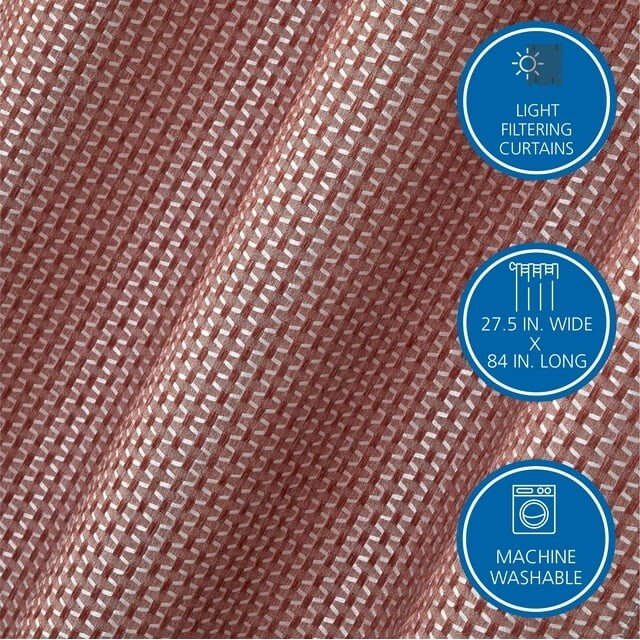 Mainstays 4 Piece Wave Jacquard Curtain Panel Set, 27.5″ x 84″ Each Panels, Red