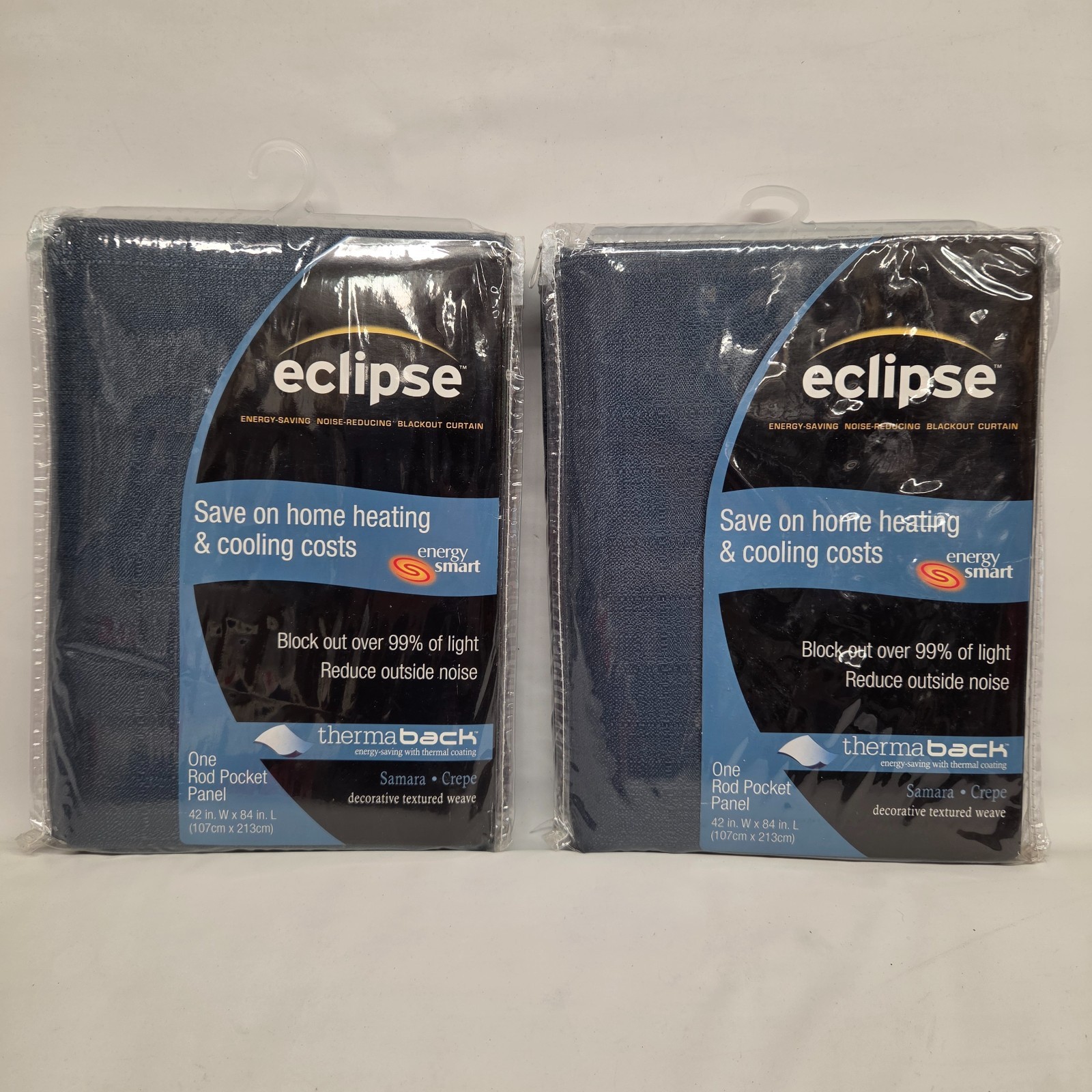 Set of 2 Eclipse Block Out Noise Reducing Curtain Panels Stone Blue 42 x 84 NEW