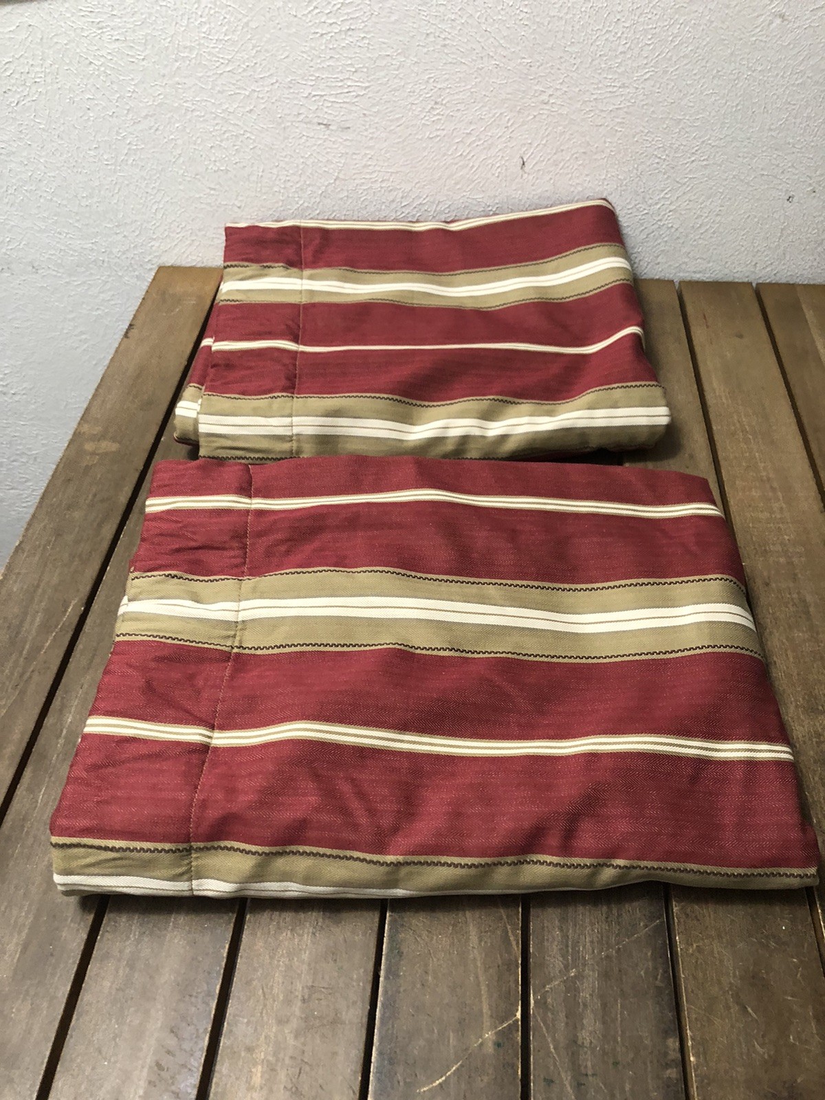 Pottery Barn Harrison Stripes Lined Curtain Panels 50×96″ 2Pc Red Tan EUC