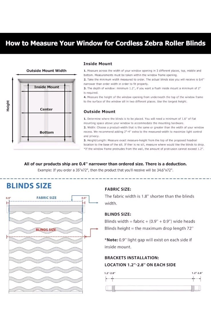 LazBlinds Cordless Dual Layer Zebra Blinds for Windows, Light Filtering Priva…
