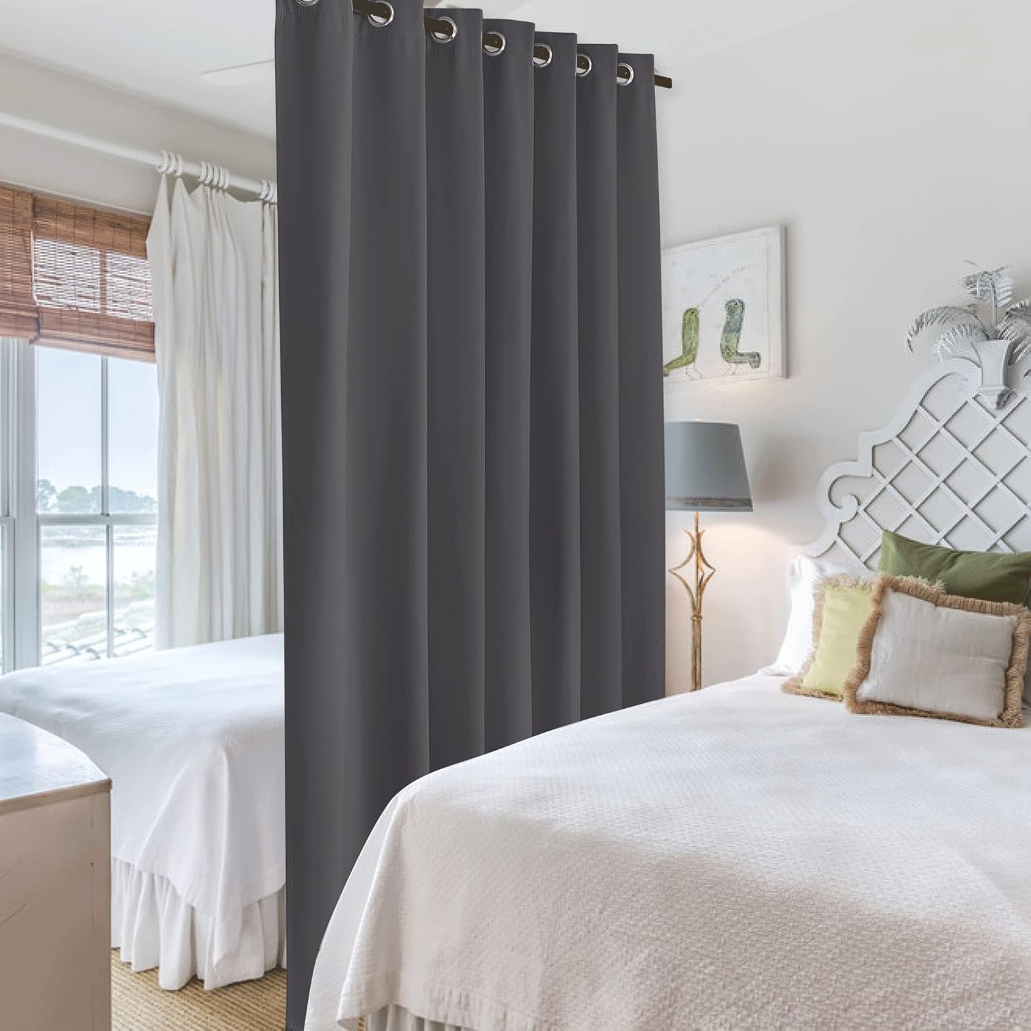 Elegant Blackout Room Divider Curtain 100″ Wide x 84″ Long – Grey Grommet Style