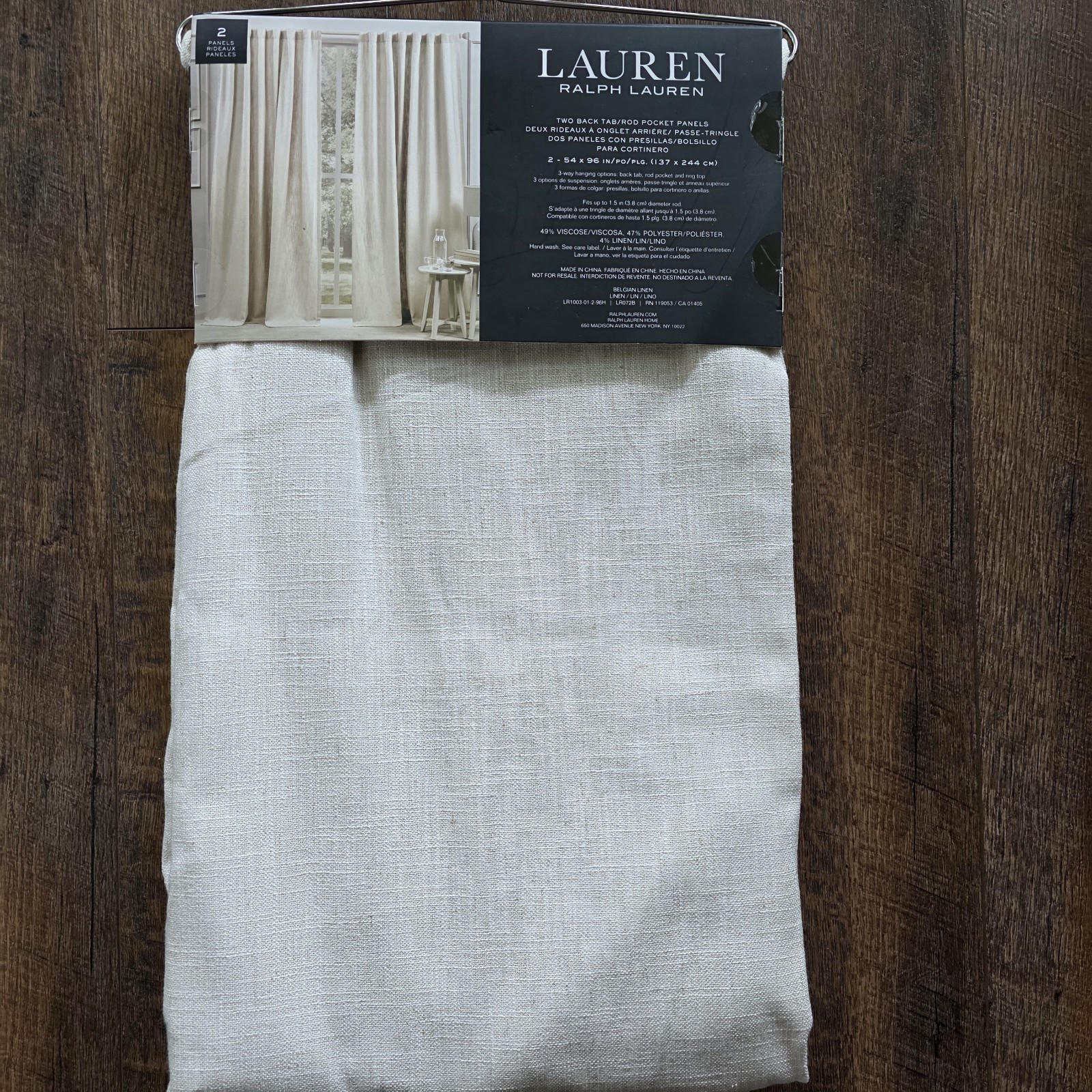 (2) Ralph Lauren Belgian Linen Back Tab Panels Curtains 54×96 Natural Beige TWO