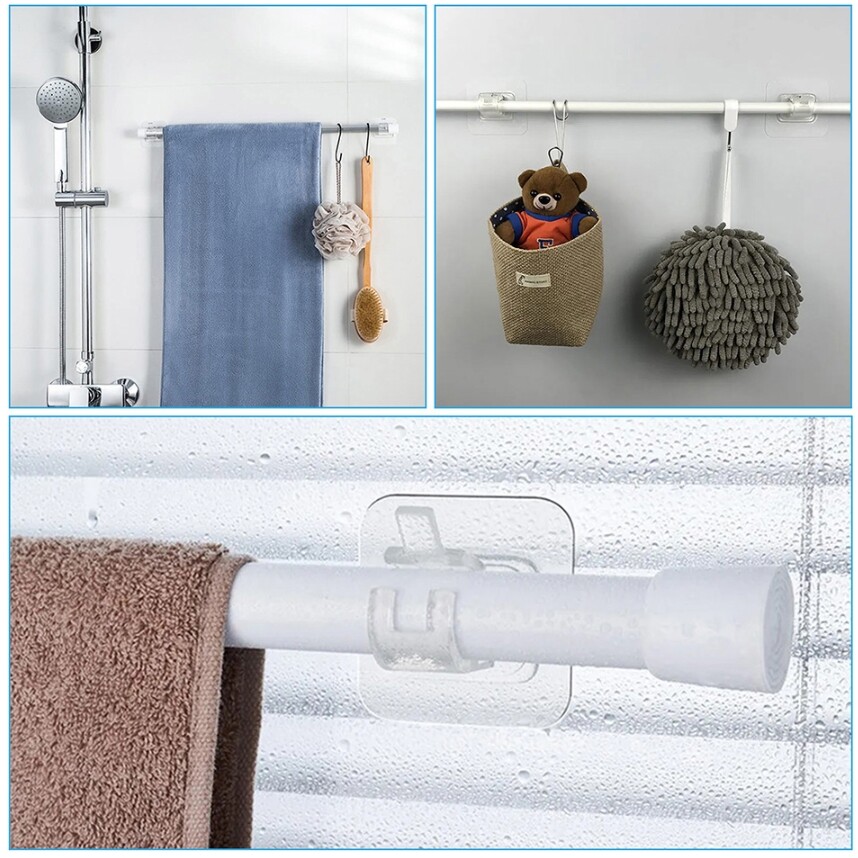 2-8pcs Curtain Rod Brackets Self Adhesive Nail Free Bathroom Kitchen Holder Hook