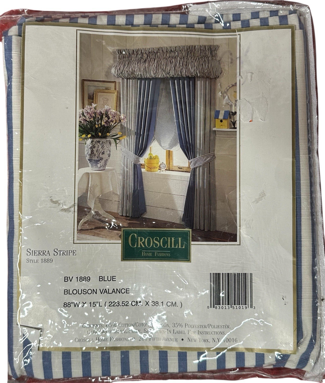 Croscill Blouson Valance ~ Sierra Stripe Style Blue & White ~ New
