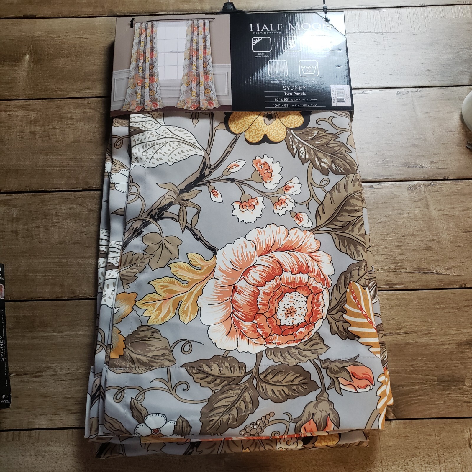 HALF MOON Room Darkening Insulatin Window Curtains Two Panels 54×95 Gray Floral