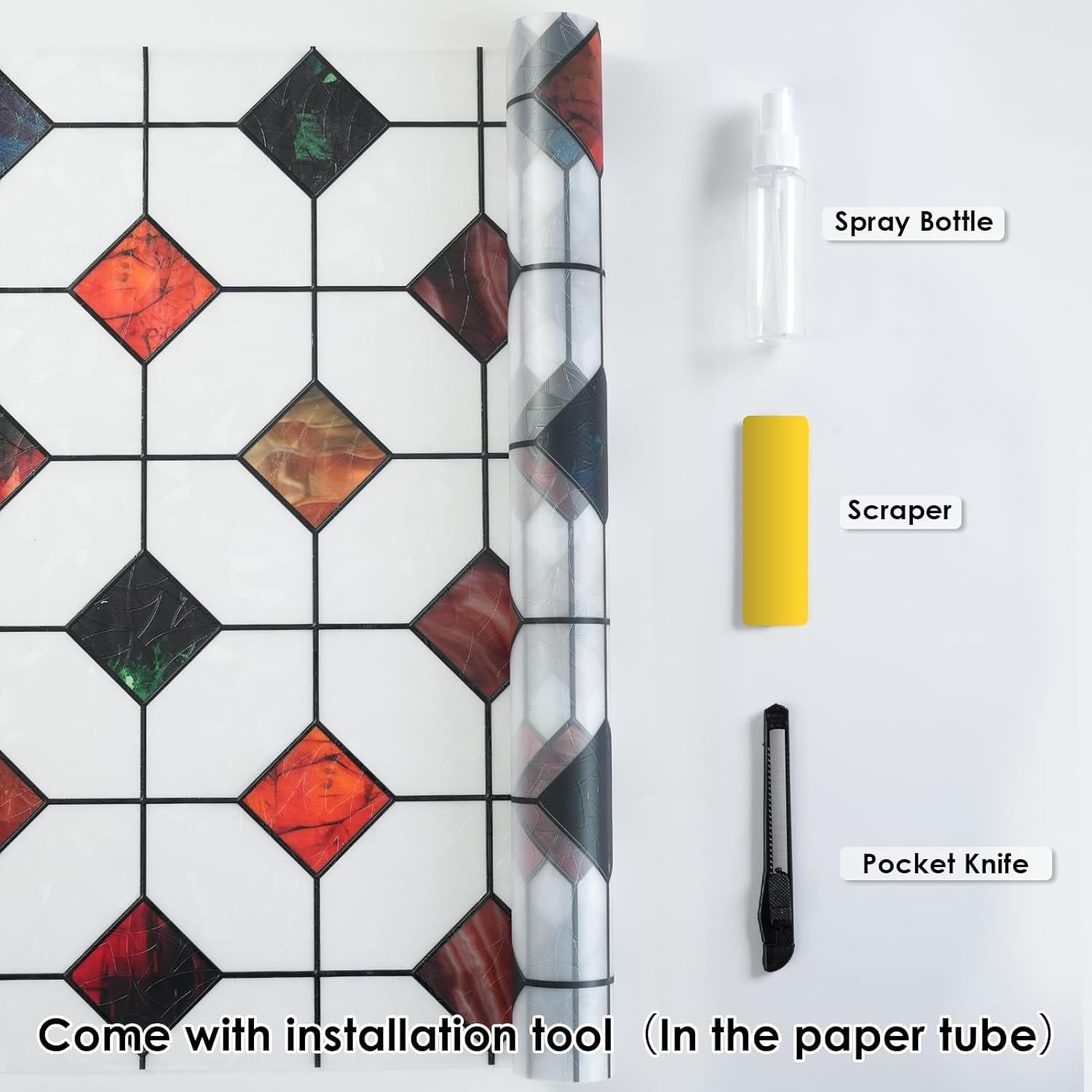 DKTIE Colorful Gem Lattice Pattern Decorative Window Privacy Film Rainbow Staine