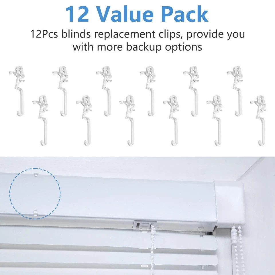 Clips for Hunter Douglas Blinds, 12Pcs Clear 2.5 Inch Long, Transparent