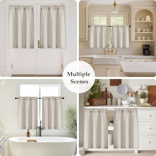 Cafe Curtains 36 Inch Length 2 Panels Set, Light 30″W x 36″L (Pack of 2) Linen