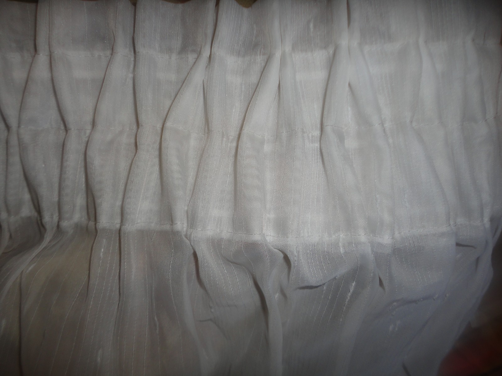 VICTORIAN DOTTED SEMI SHEER STRIPE (PAIR) RUCHED GATHERED PANELS 35 X 80 WHITE