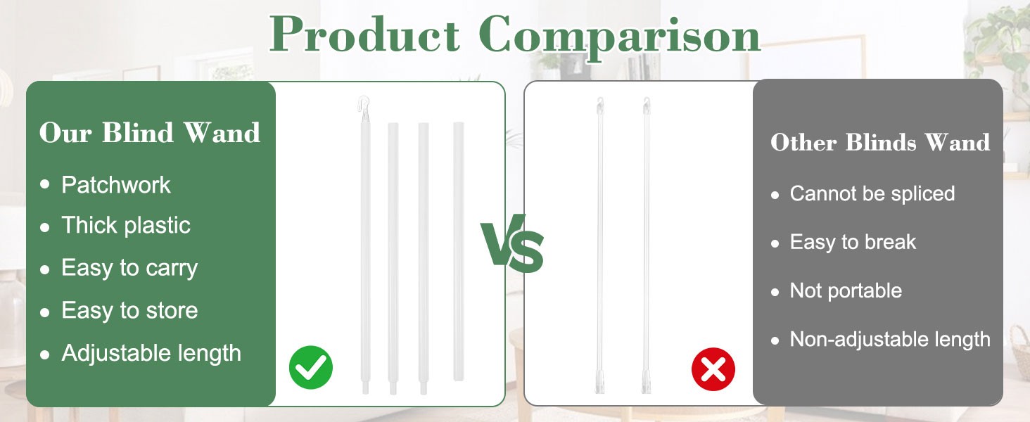 Blind Wand Replacement with Hooks – 1 Set 46in Long Vertical Blinds Stick Pull