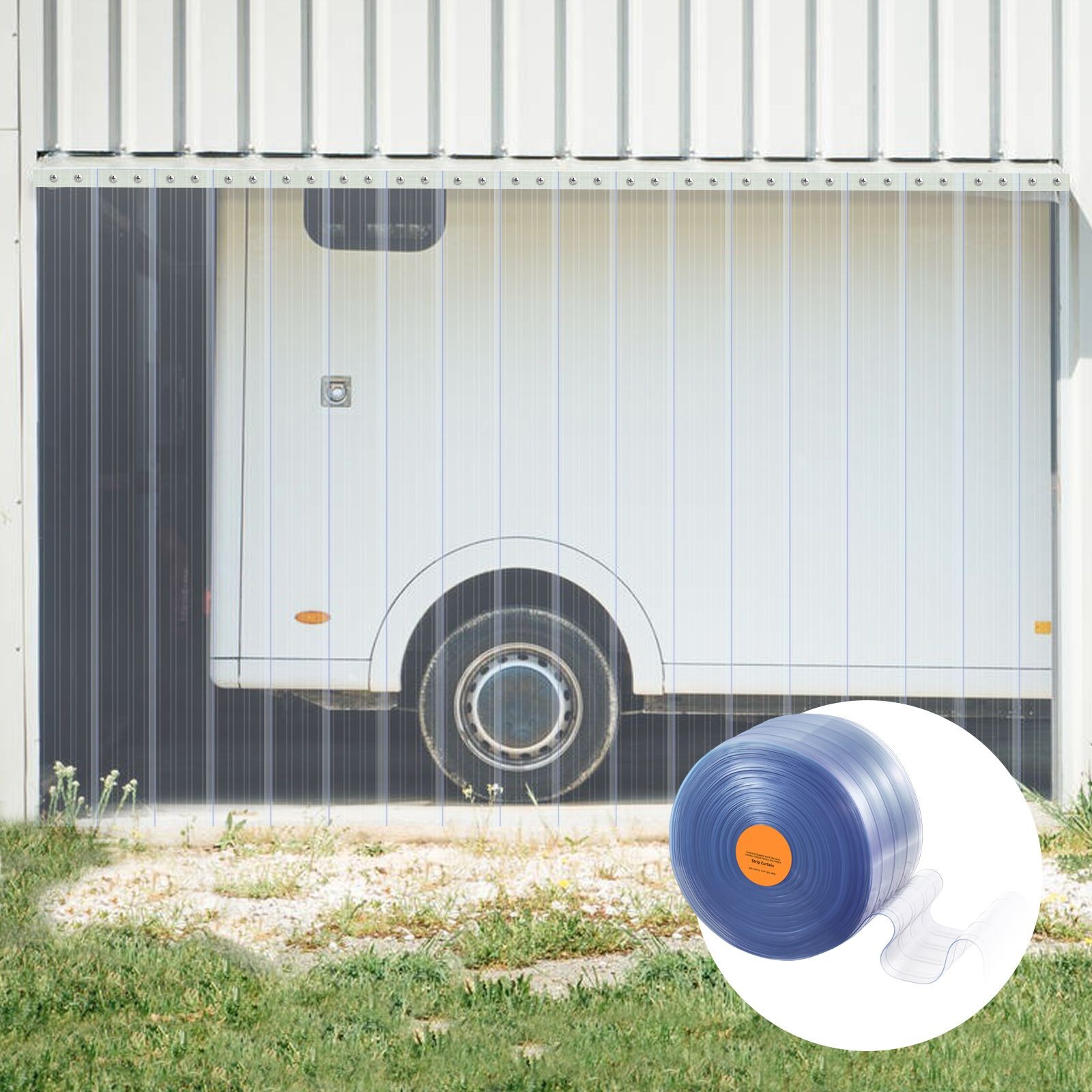 50ft x 8in Clear Ribbed PVC Door Strips, 0.08in Thick, for Warehouse & Pet Doors